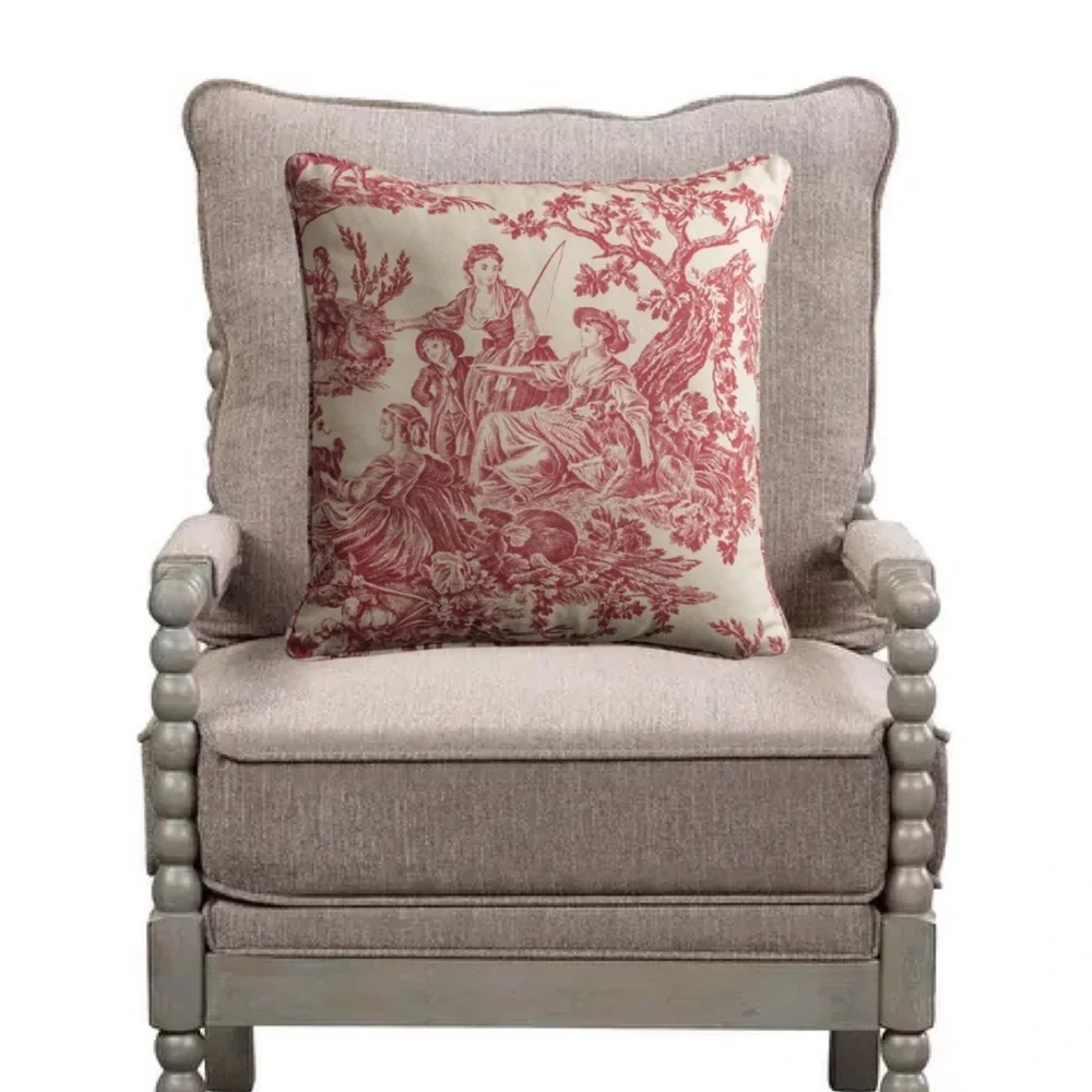 Luxury Home | Elegant Red & Beige Toile Print Throw Pillow Cover